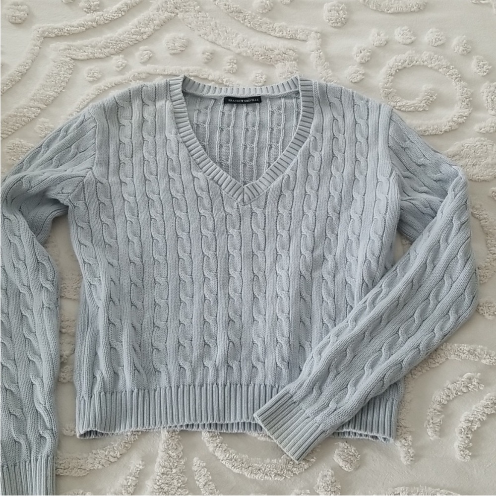 brandy melville john galt leigh light blue cable knit sweater